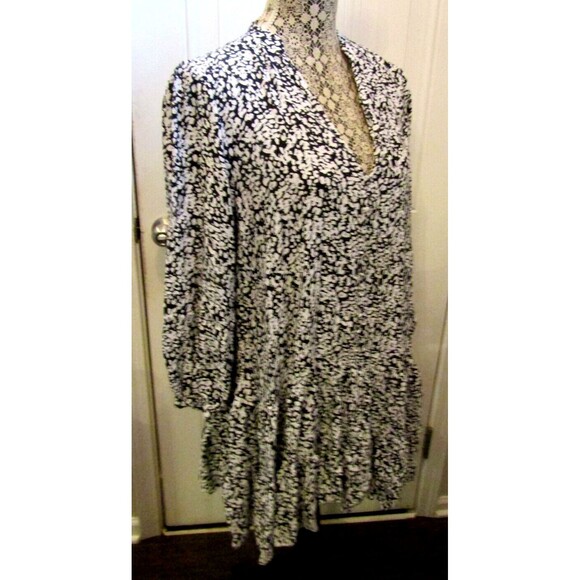 Zara Mini Dress Black White Print Ruffled Balloon Sleeves Womens Size XL - Picture 6 of 8